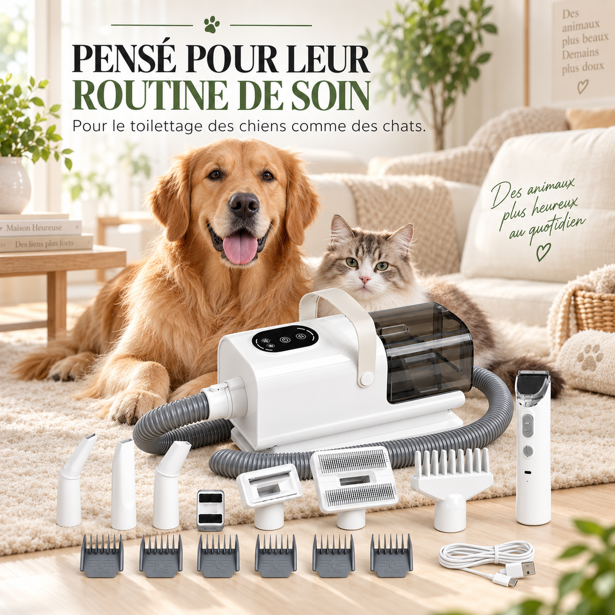 Kit de toilettage chien & chat avec aspirateur et séchoir – Pawavo AirGroom
