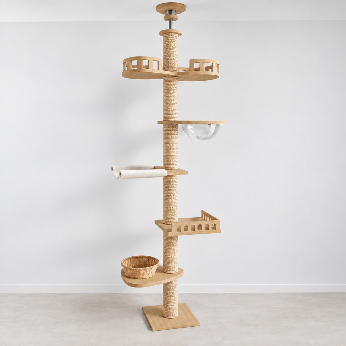 Arbre à chat sol plafond en bois naturel – Pawavo Canopy