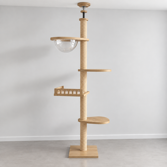 Arbre à chat sol plafond en bois naturel – Pawavo Canopy