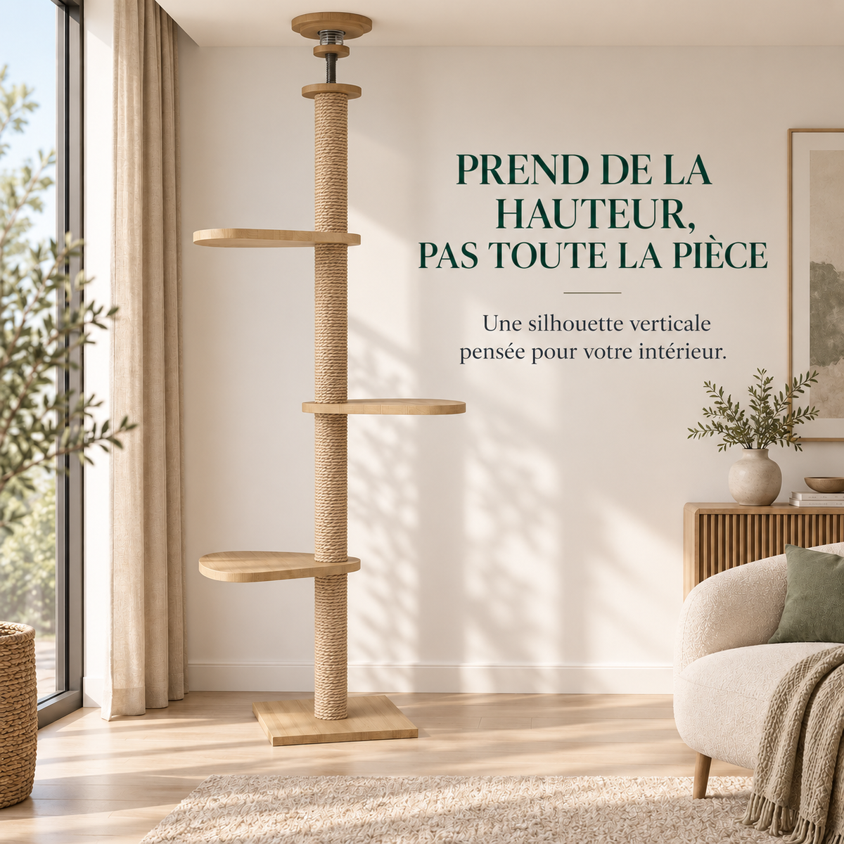 Arbre à chat sol plafond en bois naturel – Pawavo Canopy
