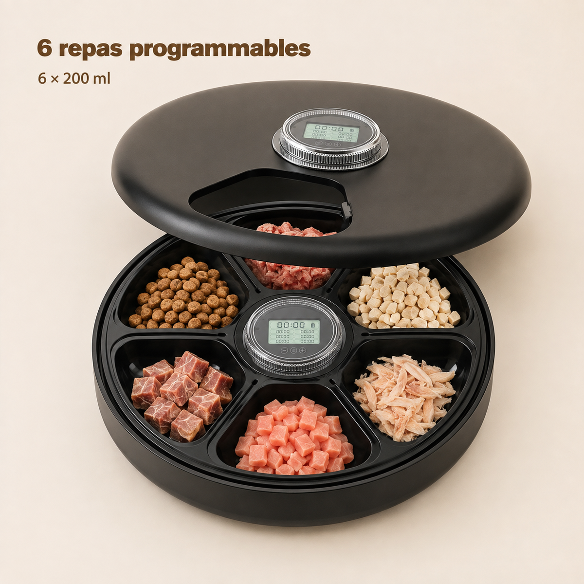 Distributeur Automatique pour Chat 6 Repas – Nourriture Humide & Croquettes