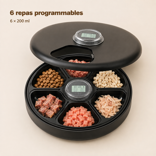 Distributeur Automatique pour Chat 6 Repas – Nourriture Humide & Croquettes