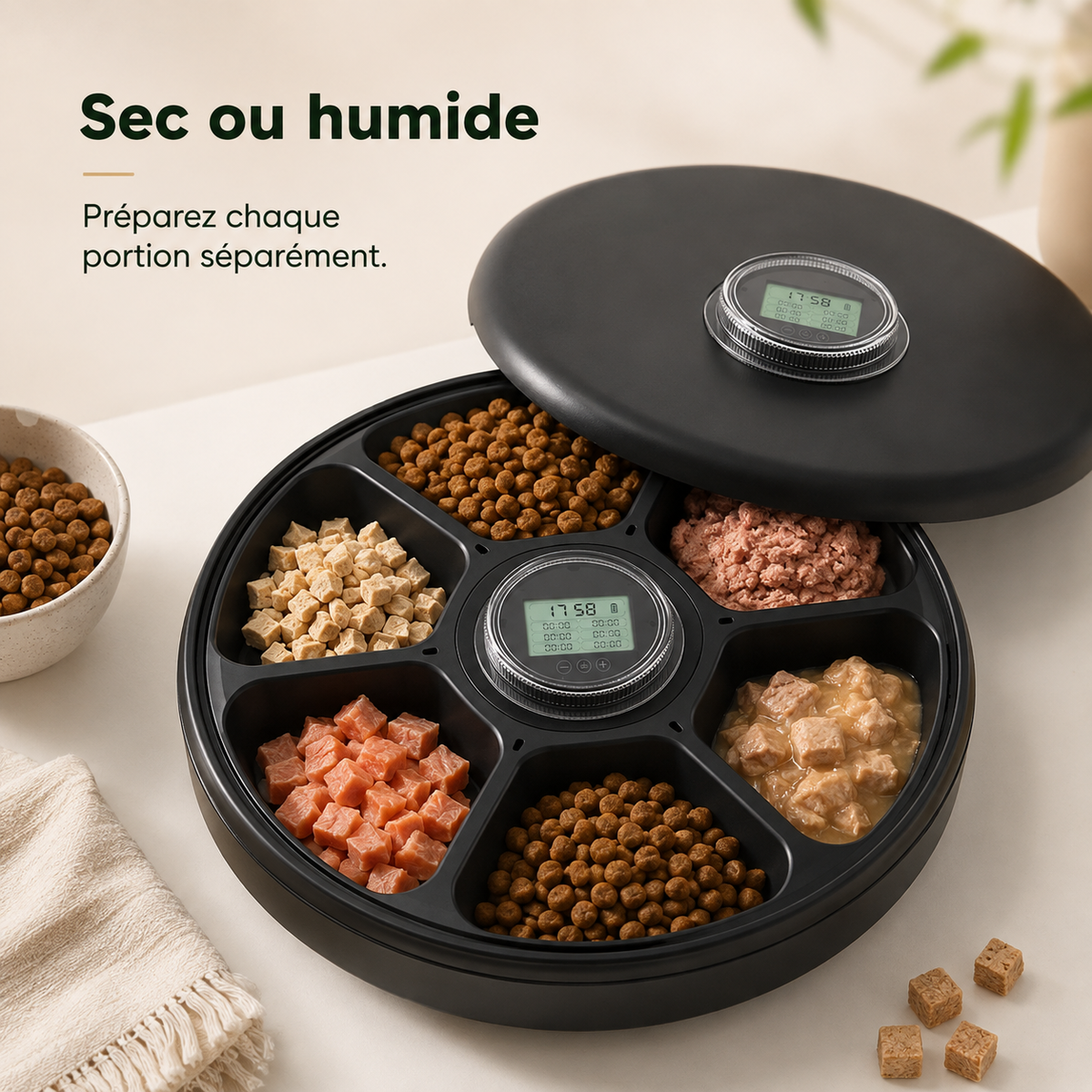 Distributeur Automatique pour Chat 6 Repas – Nourriture Humide & Croquettes