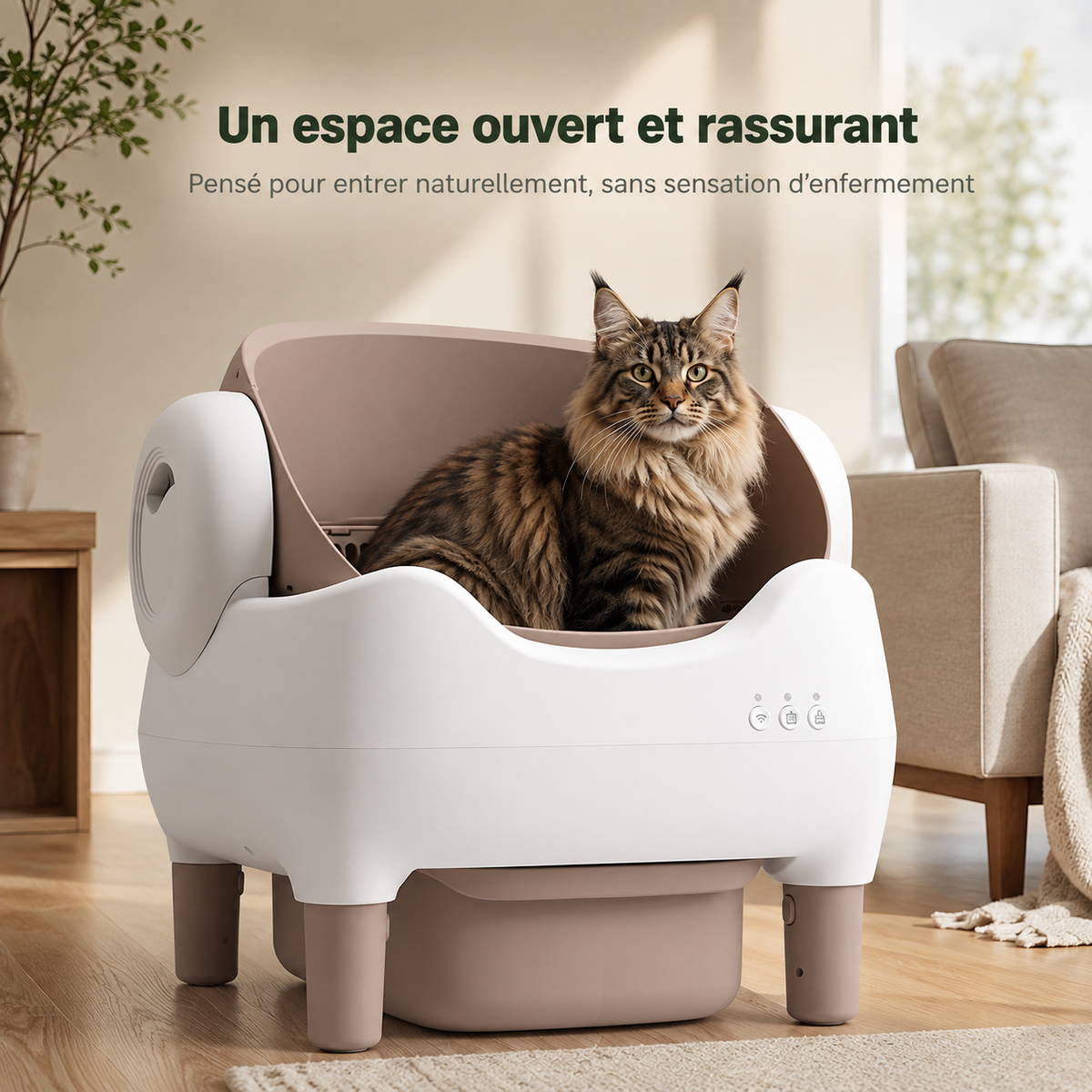 Bac à Litière Autonettoyant Ouvert pour Chat – Connecté, Silencieux & Grand Format