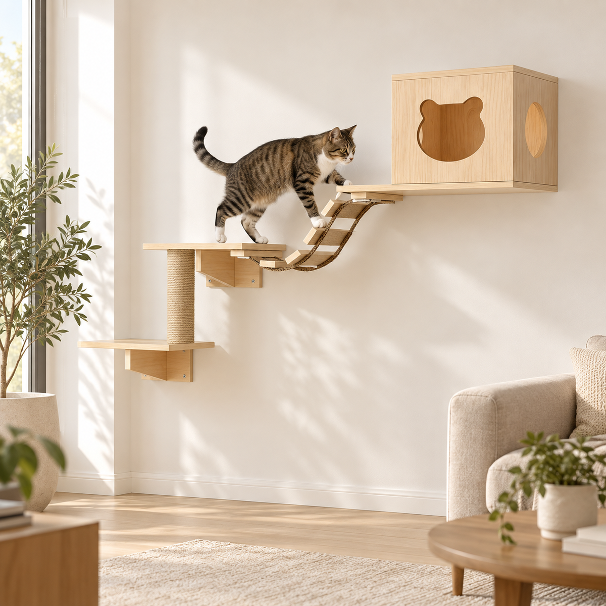 Parcours mural pour chat en bois – Pawavo Wallscape