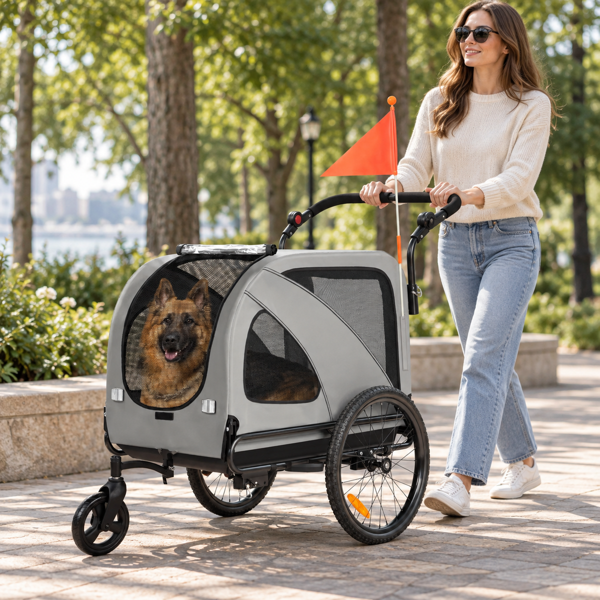 Remorque vélo chien 2 en 1 convertible poussette jusqu’à 50 kg – Pawavo Trail
