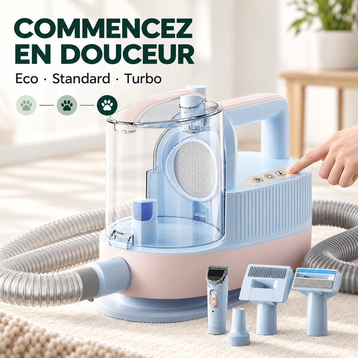 Aspirateur de toilettage chien et chat avec séchoir – Pawavo M1 Pro