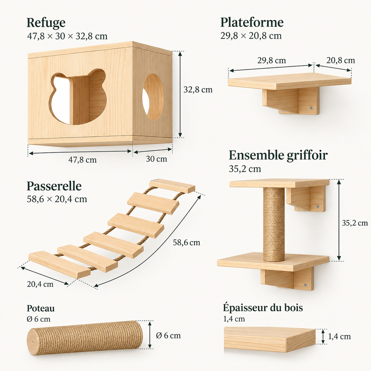 Parcours mural pour chat en bois – Pawavo Wallscape