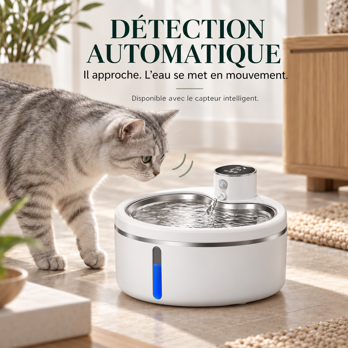 Fontaine à eau automatique pour chat avec détecteur de mouvement 2,5 L