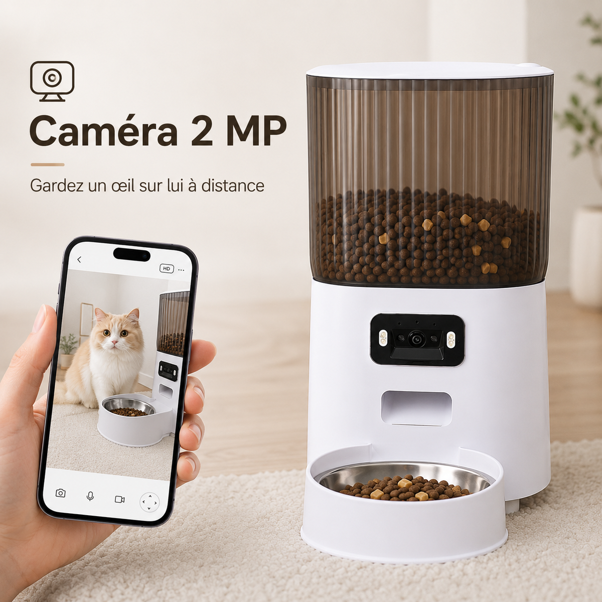 Distributeur Automatique de Croquettes Wi-Fi avec Caméra – Pawavo VisionFeed 3,5 L