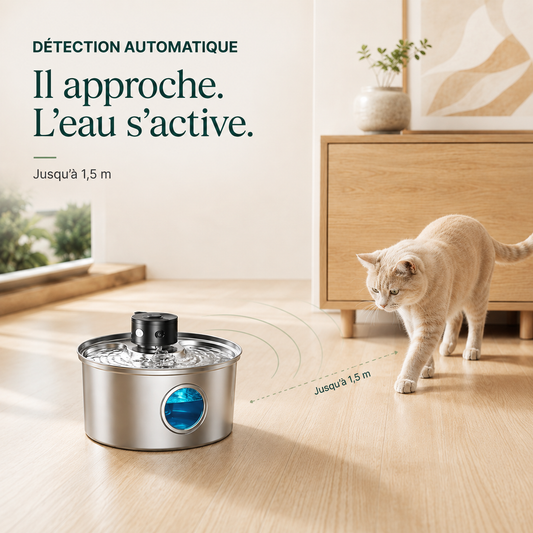 Fontaine à eau pour chat sans fil en inox 3,2 L – Détecteur de mouvement