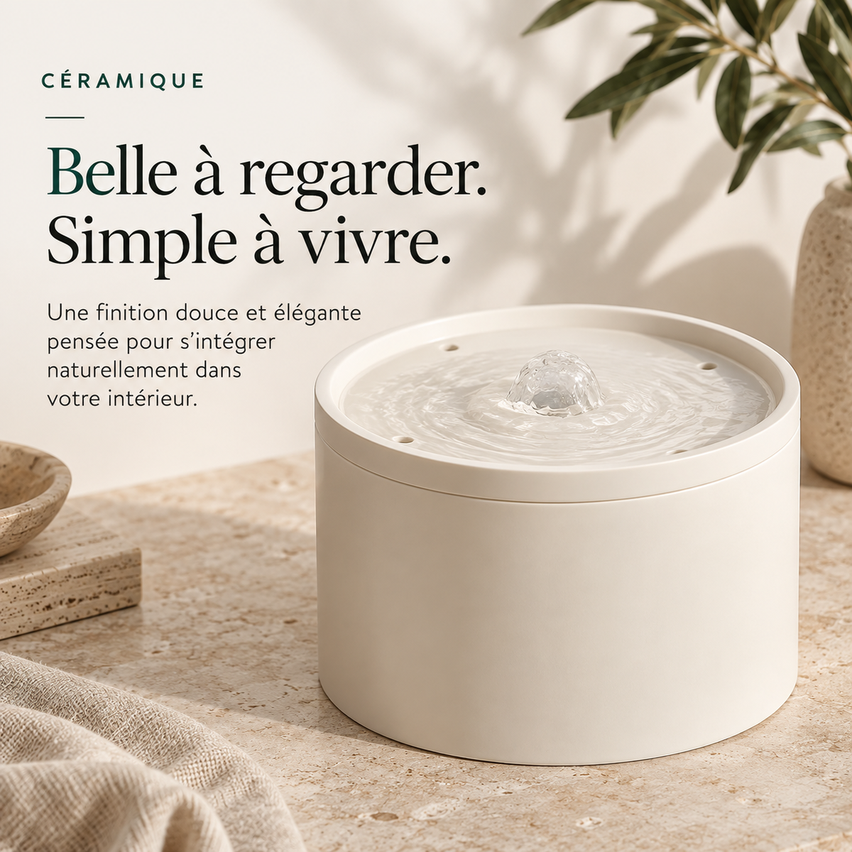 Fontaine à eau pour chat en céramique automatique et silencieuse