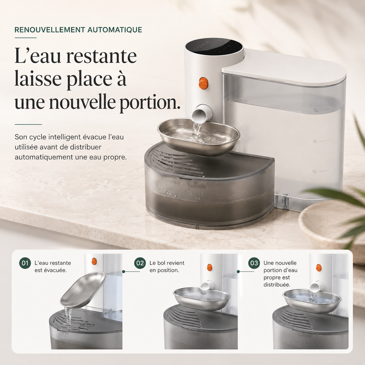 Fontaine à eau pour chat sans filtre 3 L – Double réservoir