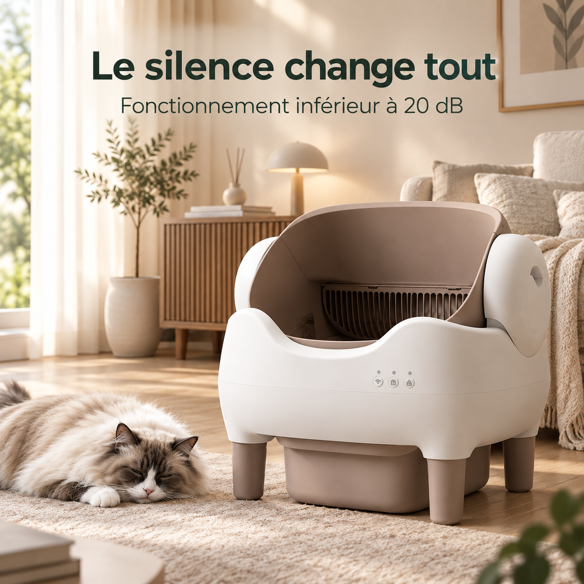 Bac à Litière Autonettoyant Ouvert pour Chat – Connecté, Silencieux & Grand Format