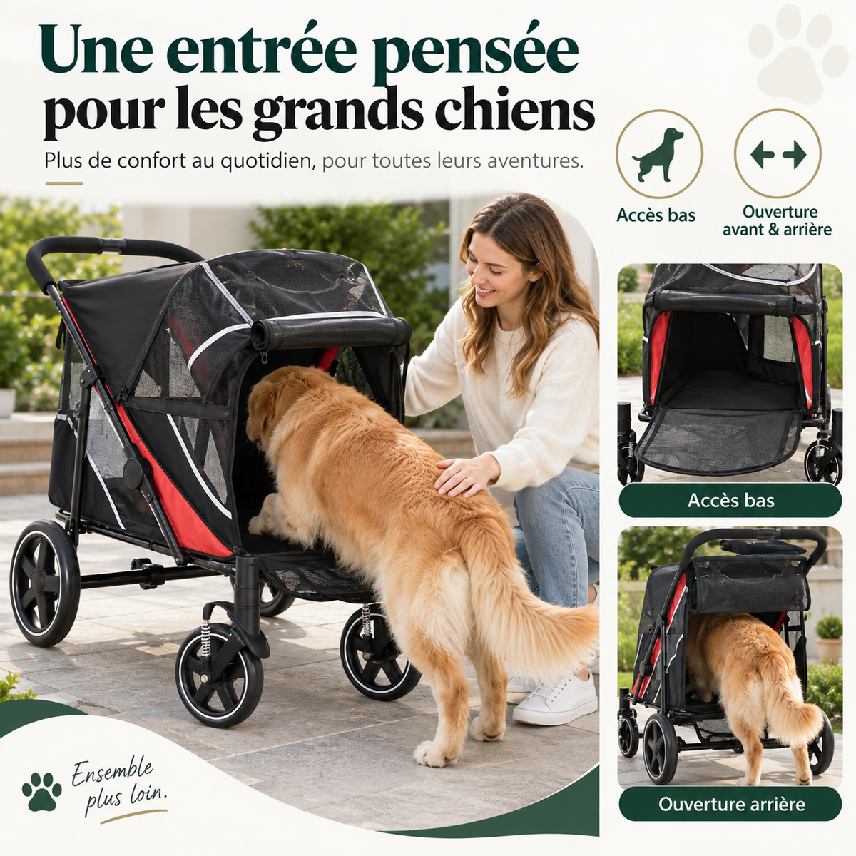 Poussette grand chien XXL pliable jusqu’à 60 kg – Pawavo Titan