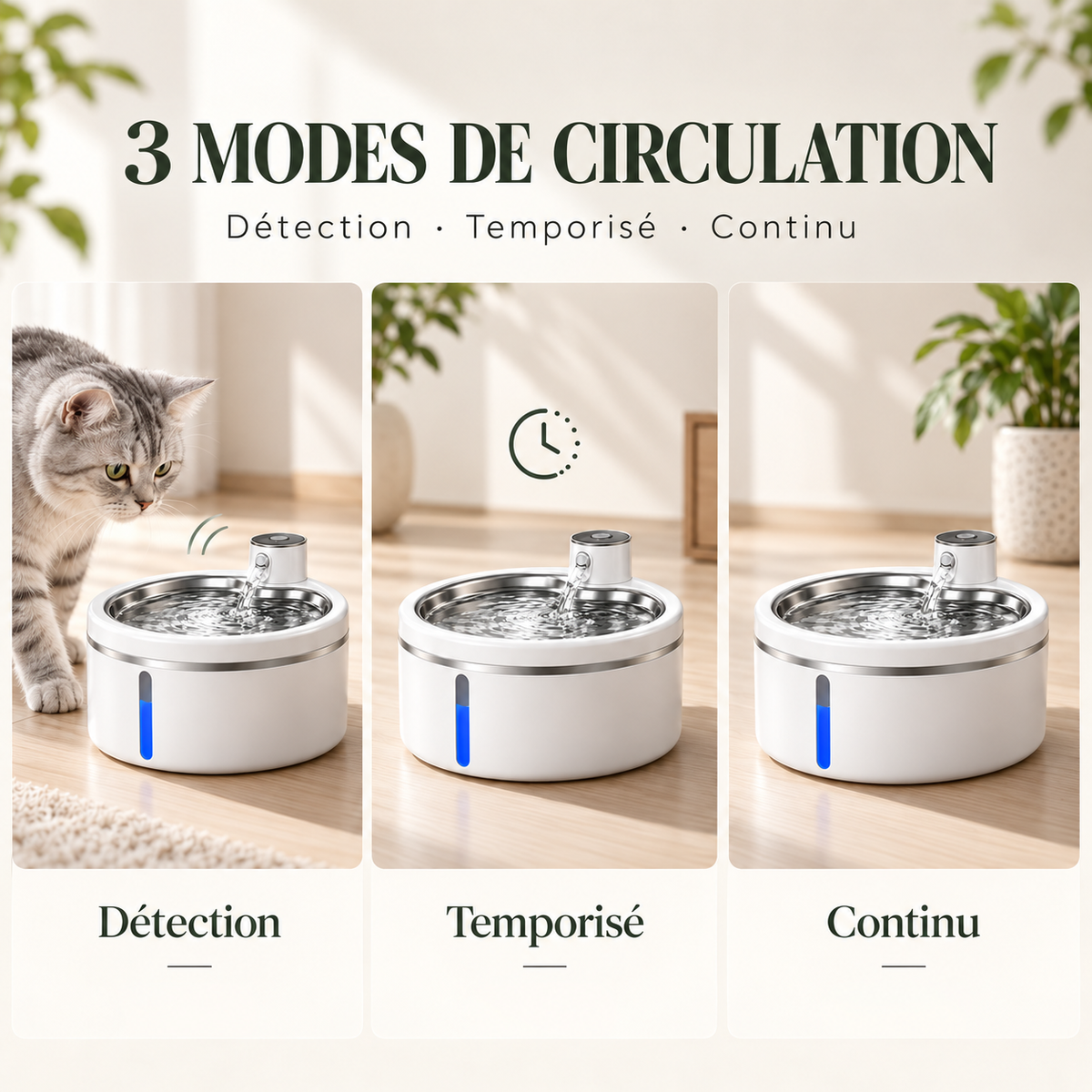 Fontaine à eau automatique pour chat avec détecteur de mouvement 2,5 L