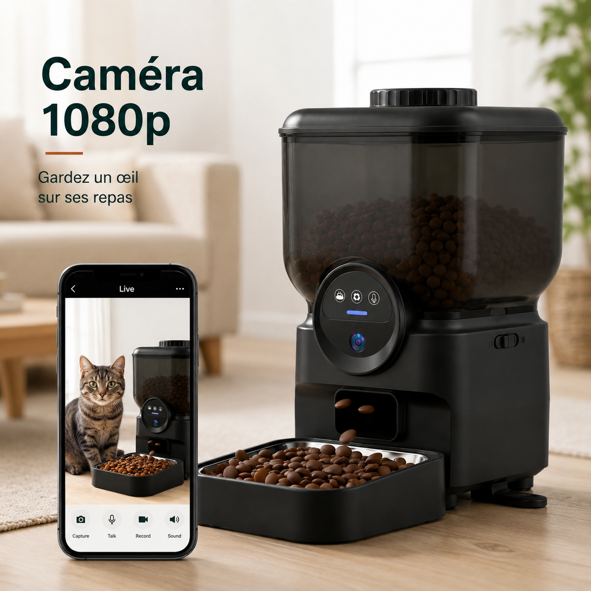 Distributeur automatique pour chat rechargeable avec caméra – VisionFeed Flex 6,5 L