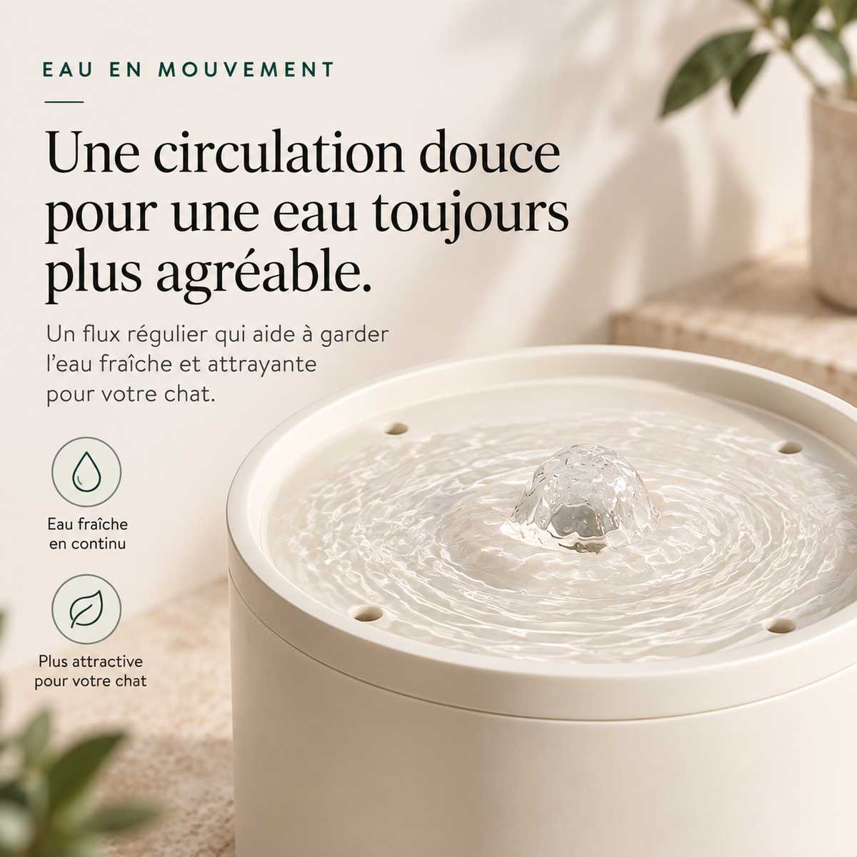 Fontaine à eau pour chat en céramique automatique et silencieuse
