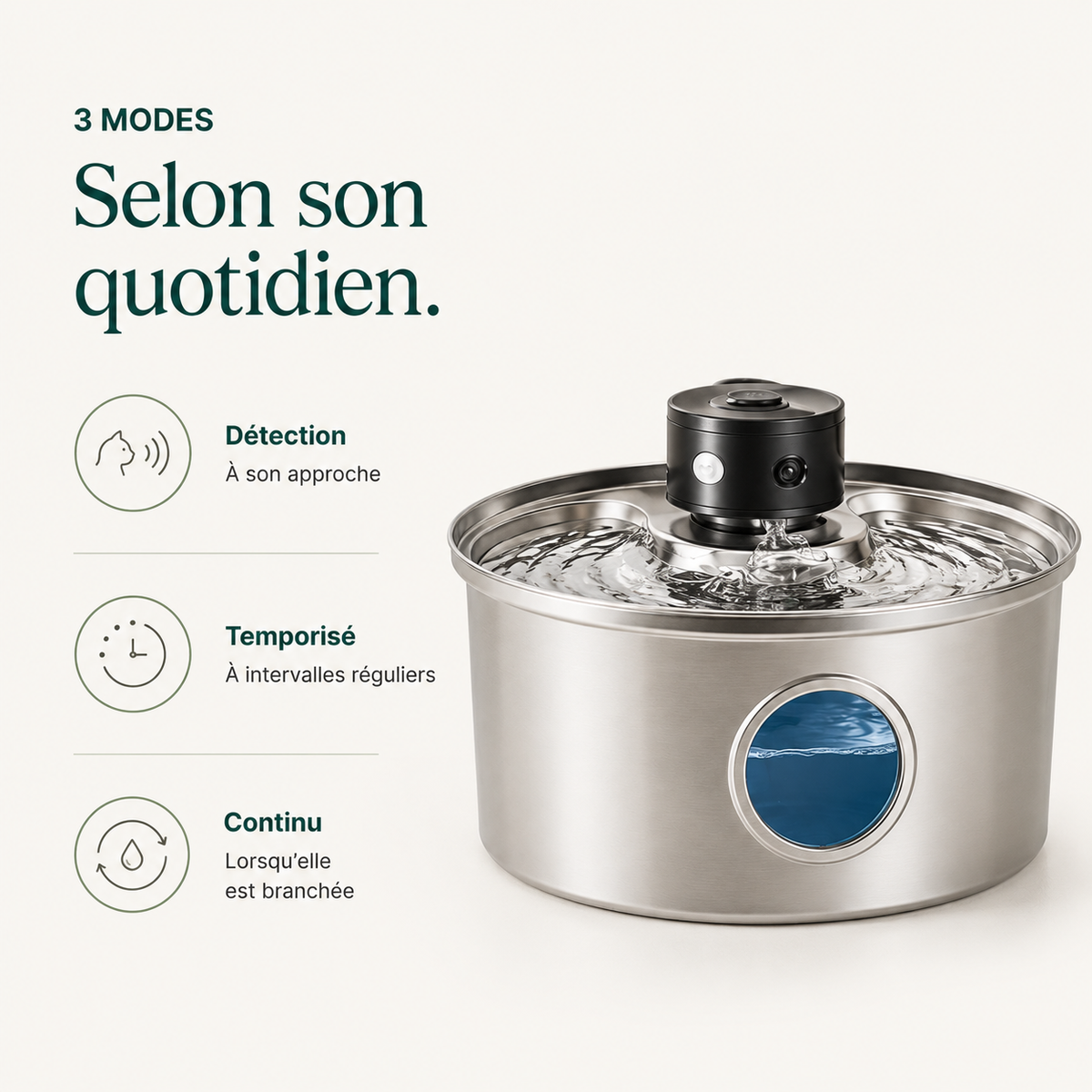 Fontaine à eau pour chat sans fil en inox 3,2 L – Détecteur de mouvement
