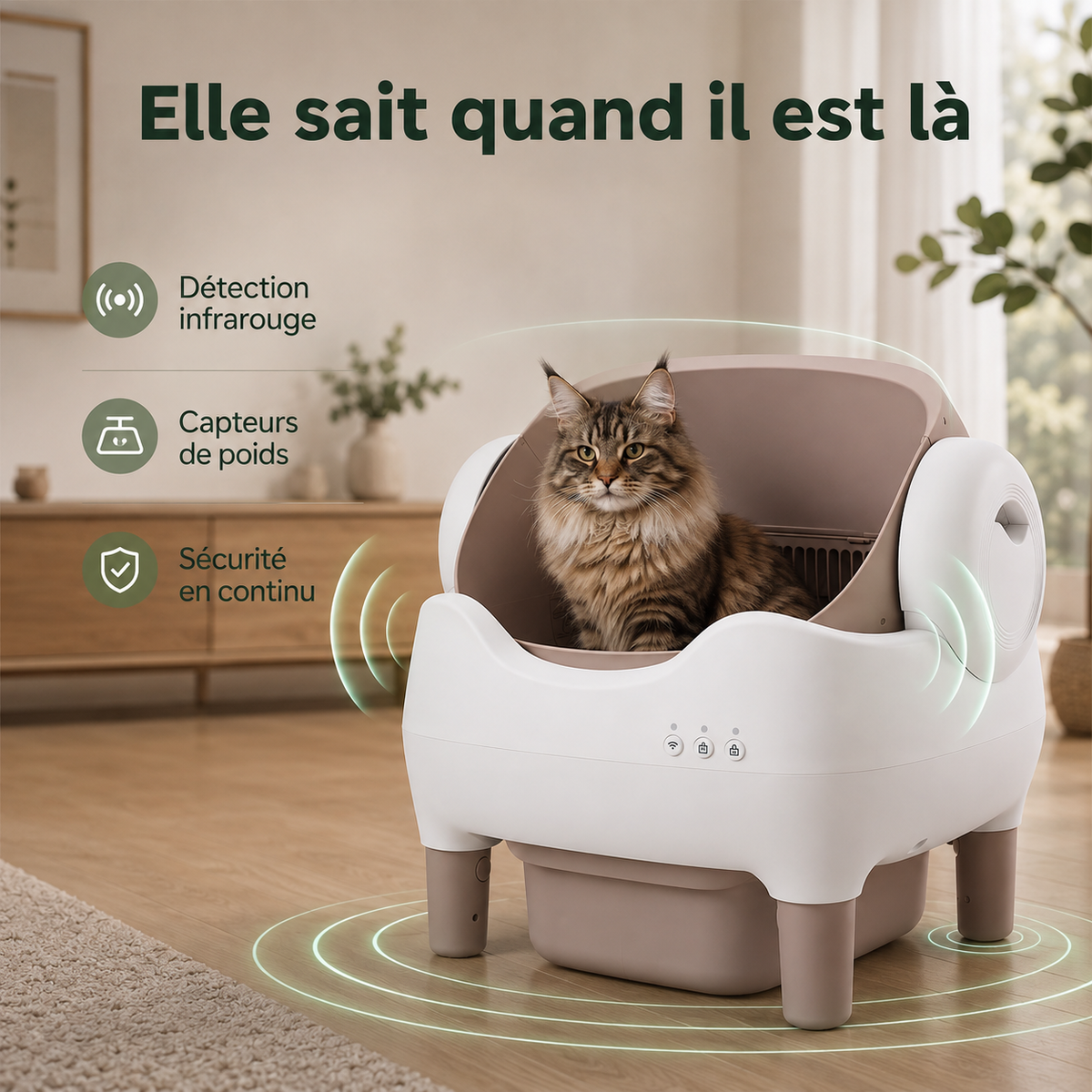 Bac à Litière Autonettoyant Ouvert pour Chat – Connecté, Silencieux & Grand Format