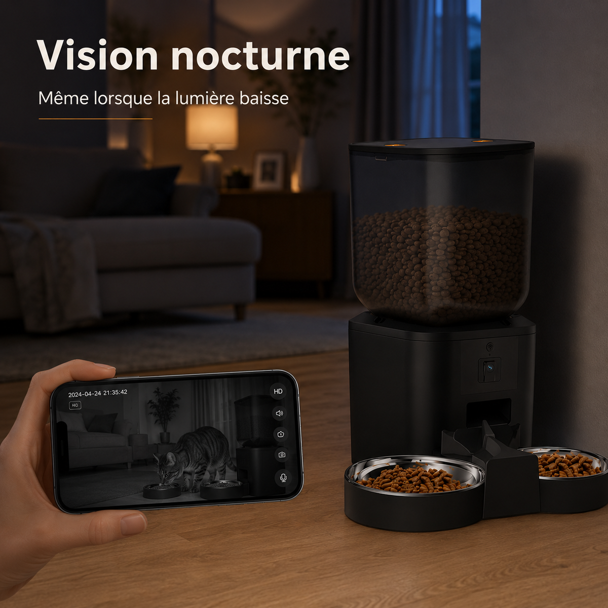 Distributeur Automatique de Croquettes pour Chat 8 L – Grande Capacité & Caméra 1080p