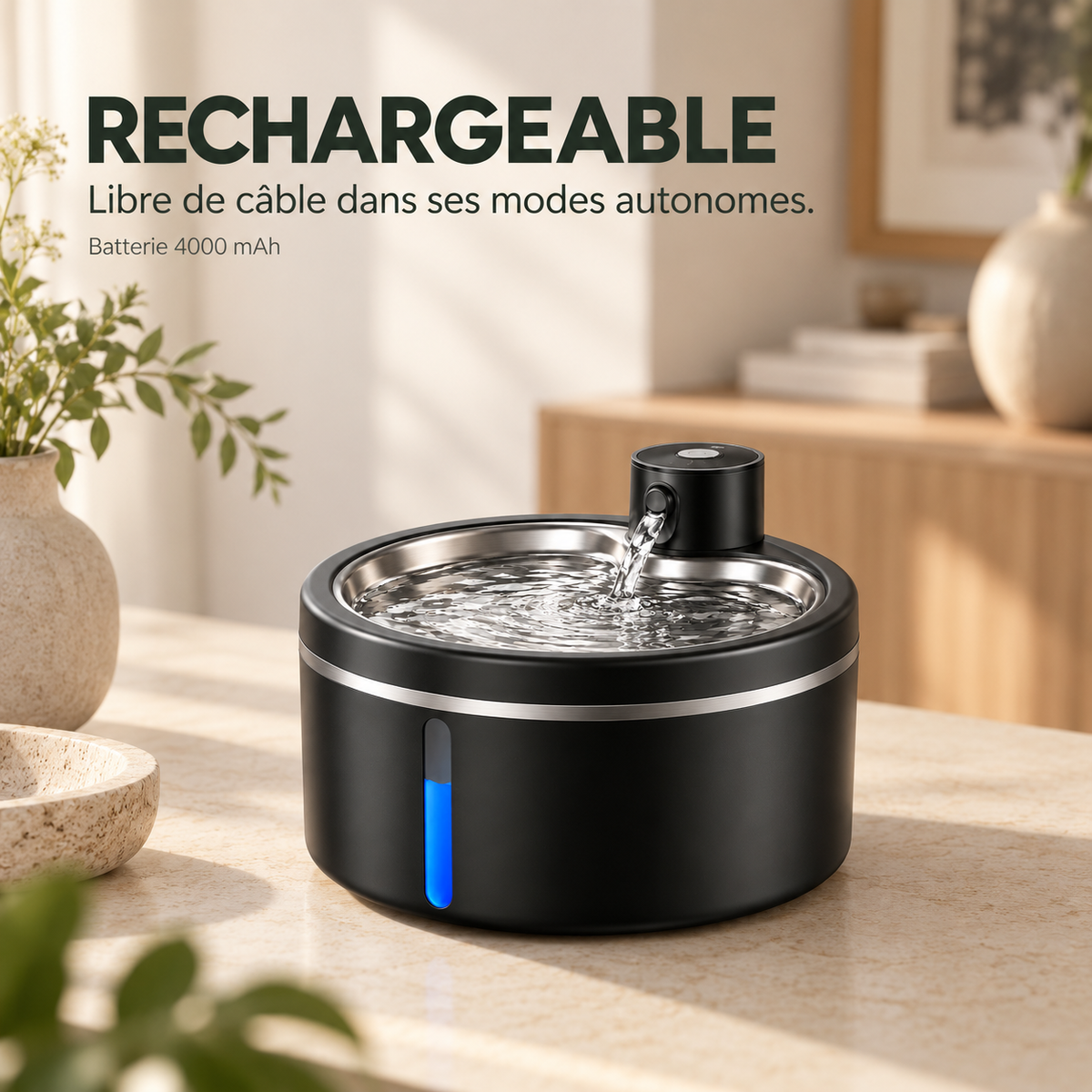 Fontaine à eau automatique pour chat avec détecteur de mouvement 2,5 L
