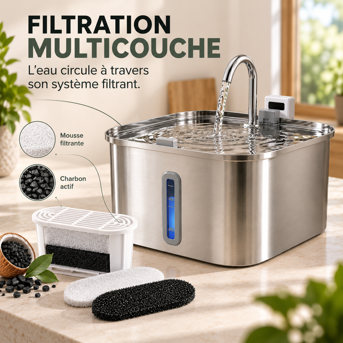 Fontaine à Eau pour Chien Grande Capacité en Inox 7 L / 14 L