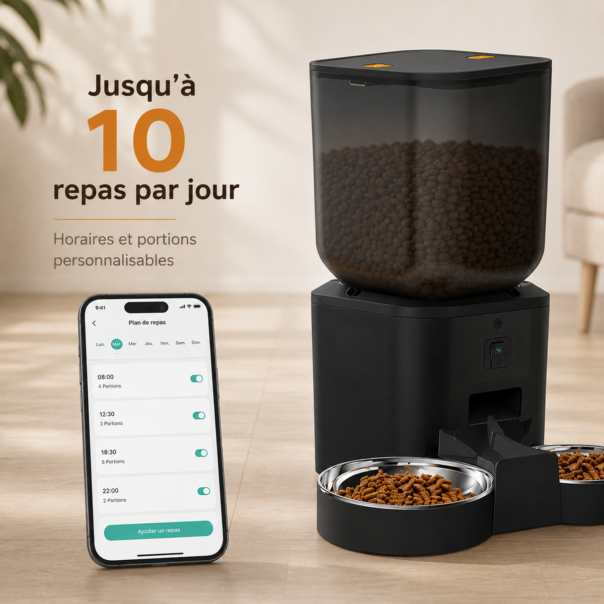 Distributeur Automatique de Croquettes pour Chat 8 L – Grande Capacité & Caméra 1080p