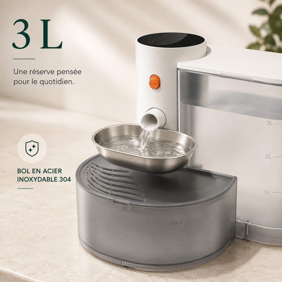 Fontaine à eau pour chat sans filtre 3 L – Double réservoir