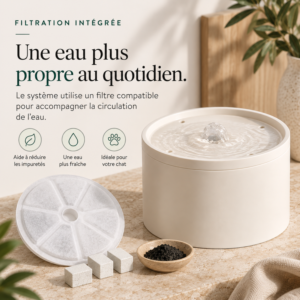 Fontaine à eau pour chat en céramique automatique et silencieuse