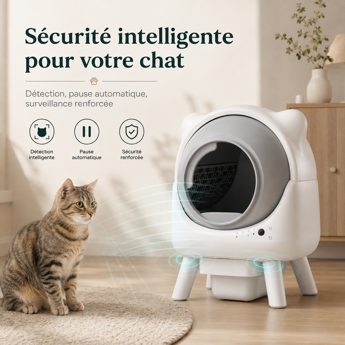 Litière Automatique pour Chat Fermée – Autonettoyante & Connectée