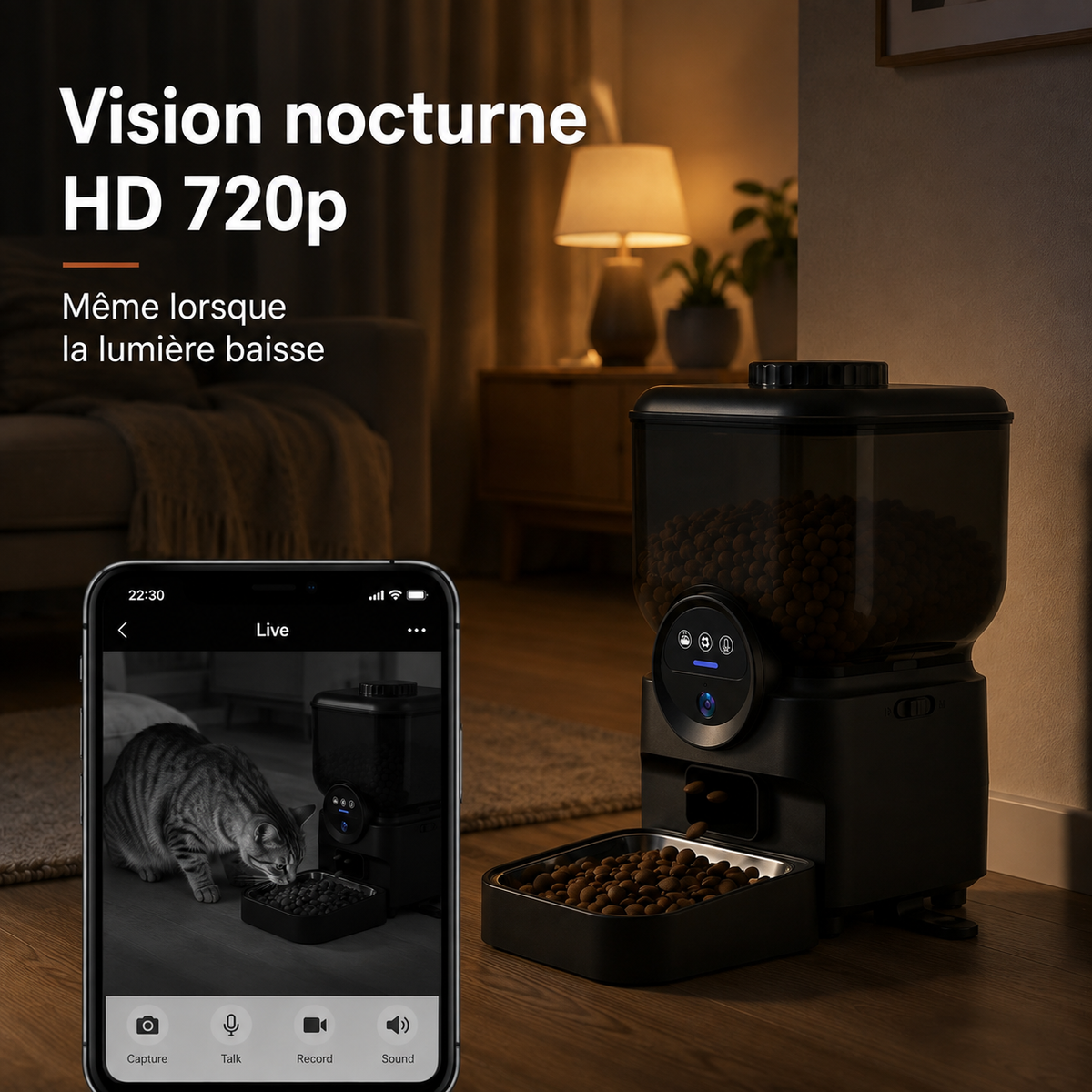 Distributeur automatique pour chat rechargeable avec caméra – VisionFeed Flex 6,5 L