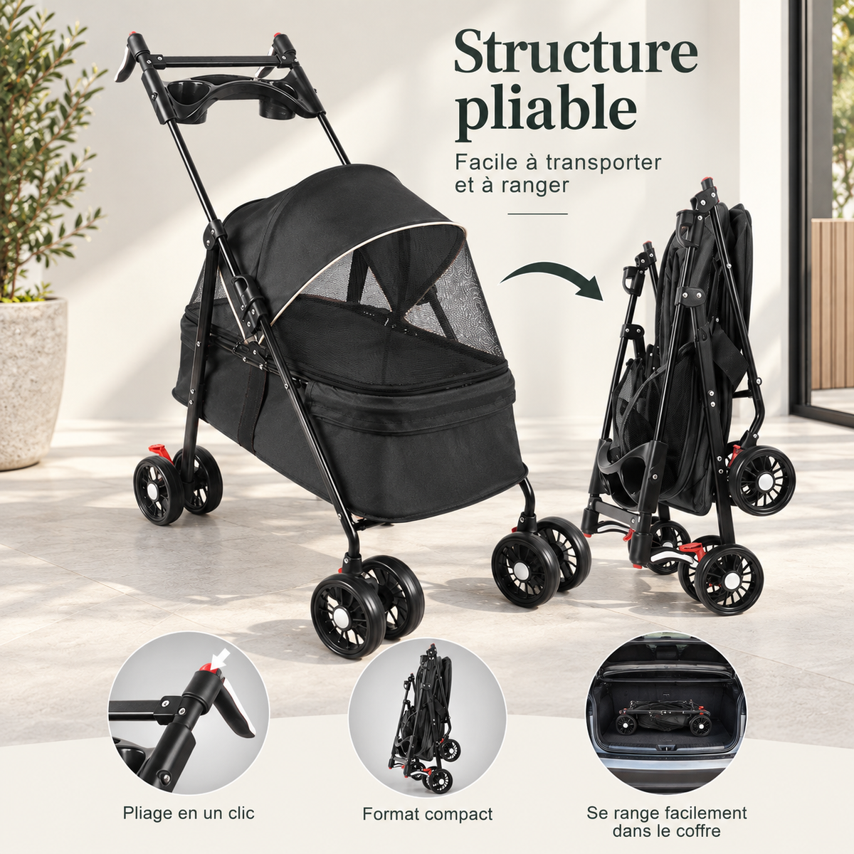 Poussette pour chien 2-en-1 avec nacelle amovible | Pawavo Move