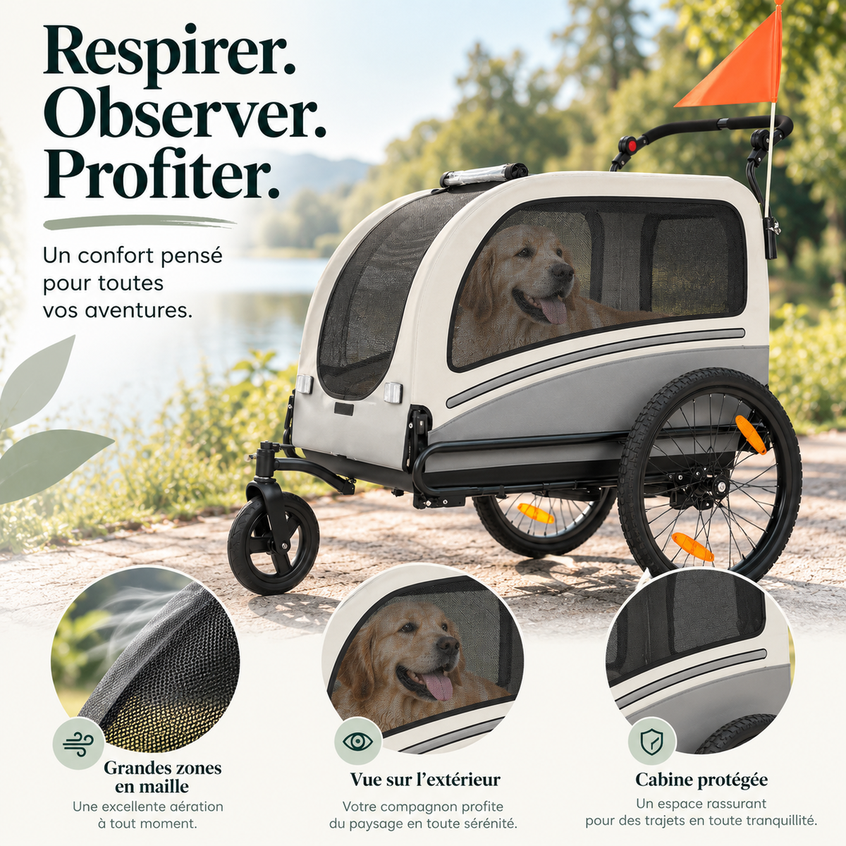 Remorque vélo chien 2 en 1 convertible poussette jusqu’à 50 kg – Pawavo Trail