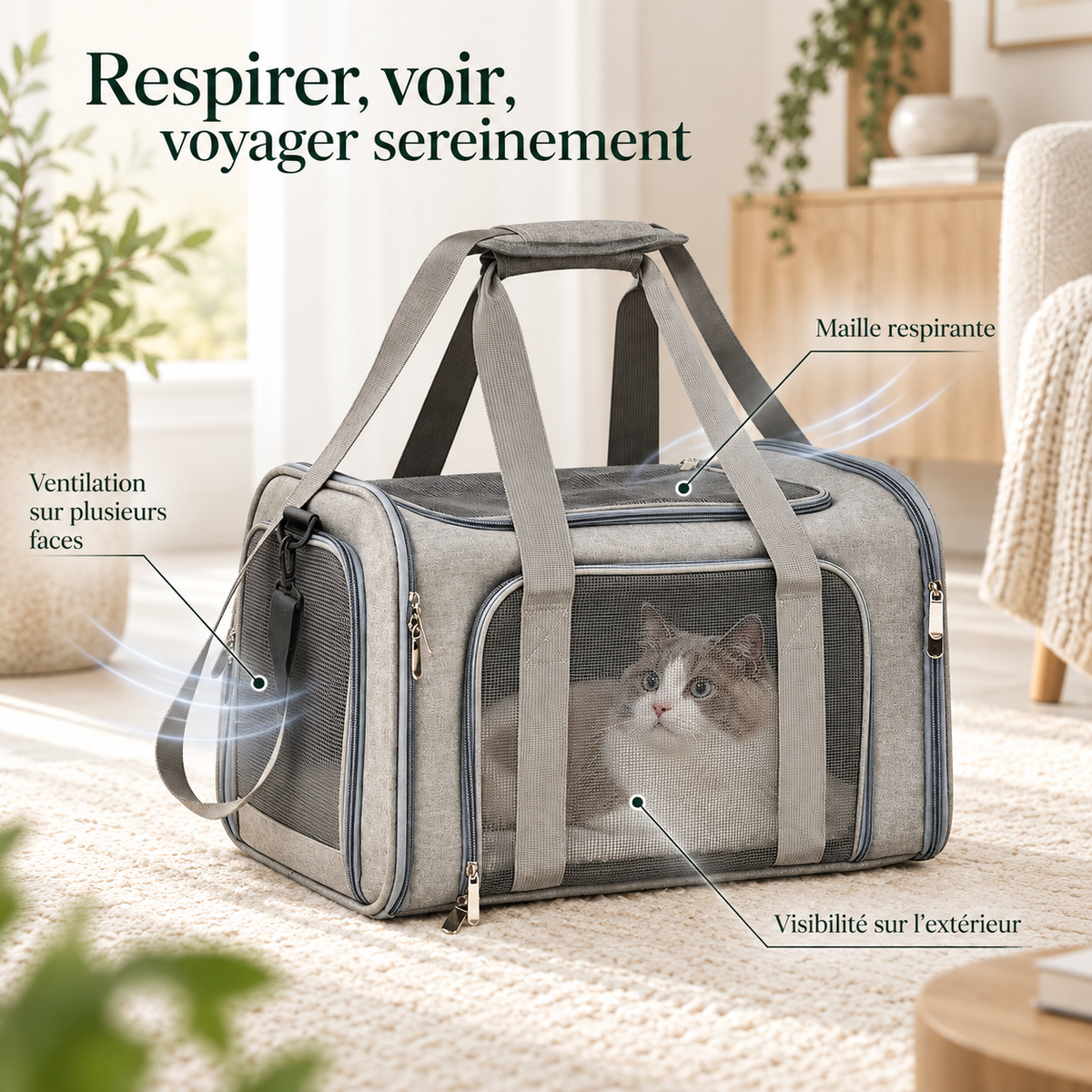 Sac de transport chat cabine avion, pliable et respirant – Pawavo Air