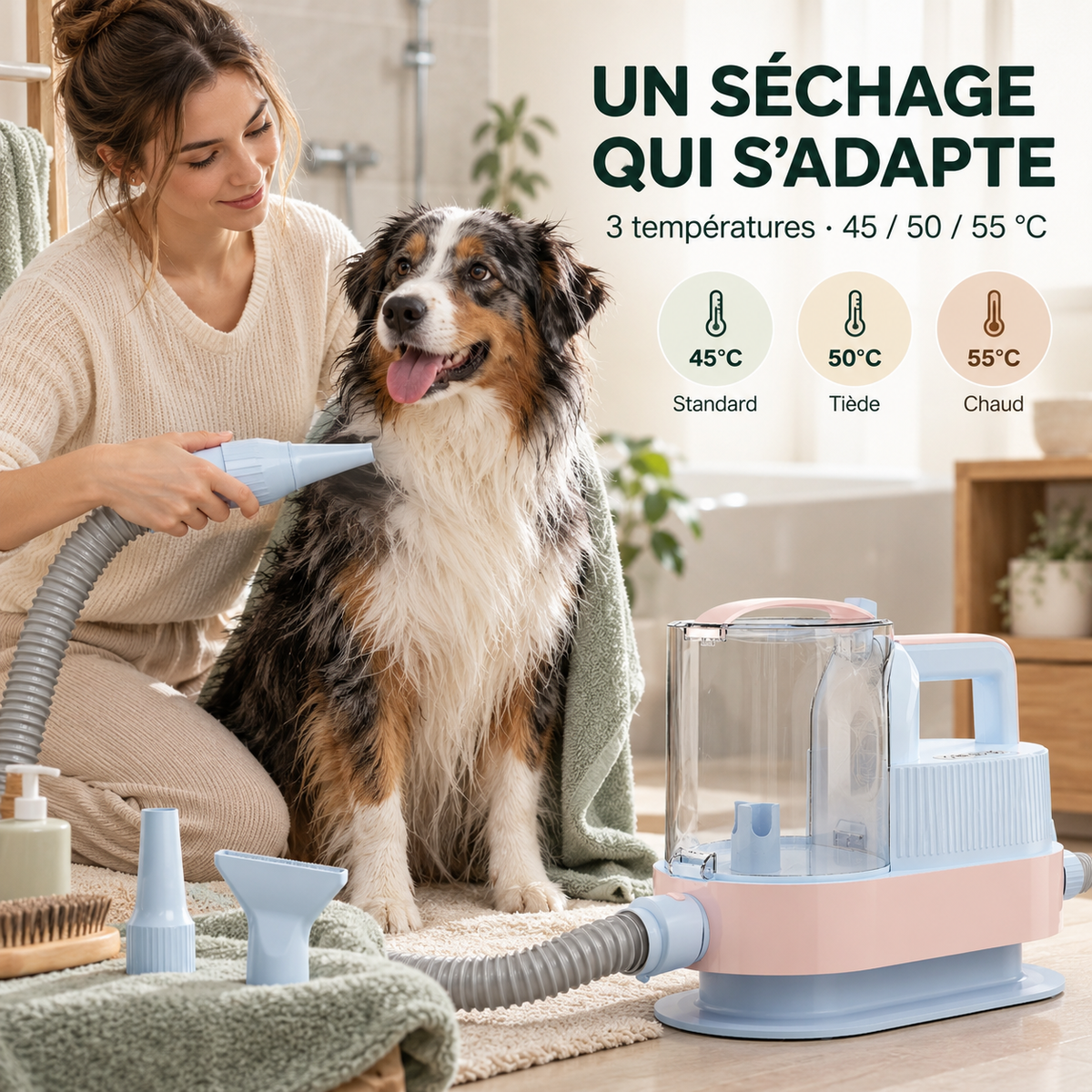 Aspirateur de toilettage chien et chat avec séchoir – Pawavo M1 Pro