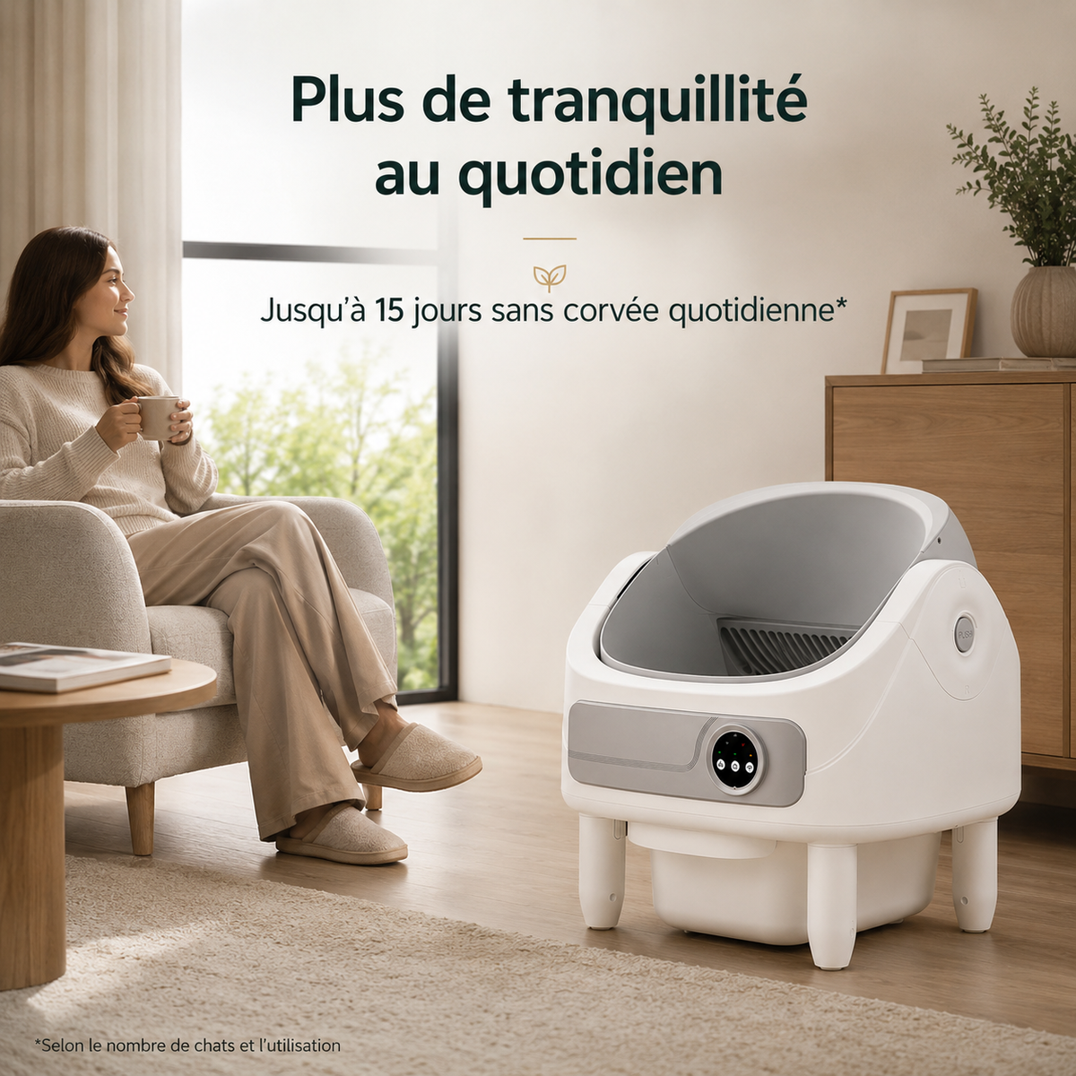 Litière Automatique Ouverte pour Chat – Bio-Radar, Connectée & Sécurisé