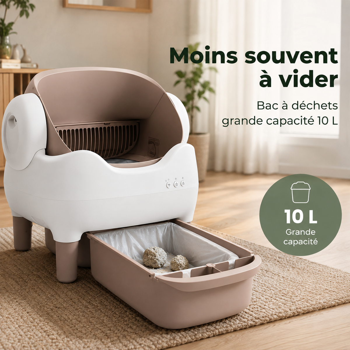 Bac à Litière Autonettoyant Ouvert pour Chat – Connecté, Silencieux & Grand Format