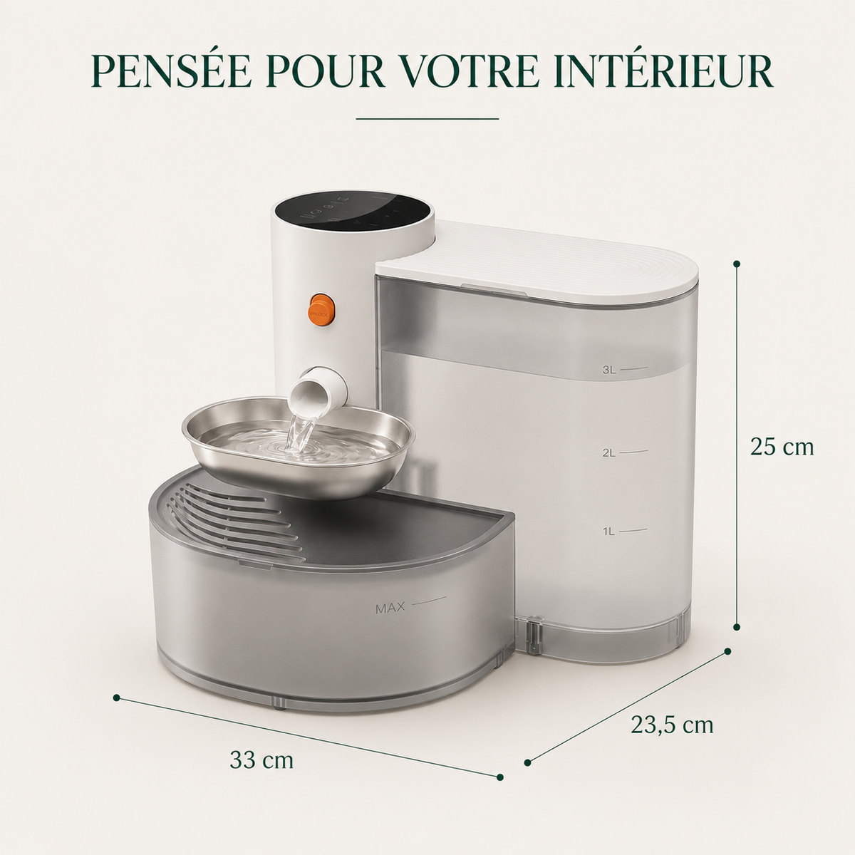 Fontaine à eau pour chat sans filtre 3 L – Double réservoir