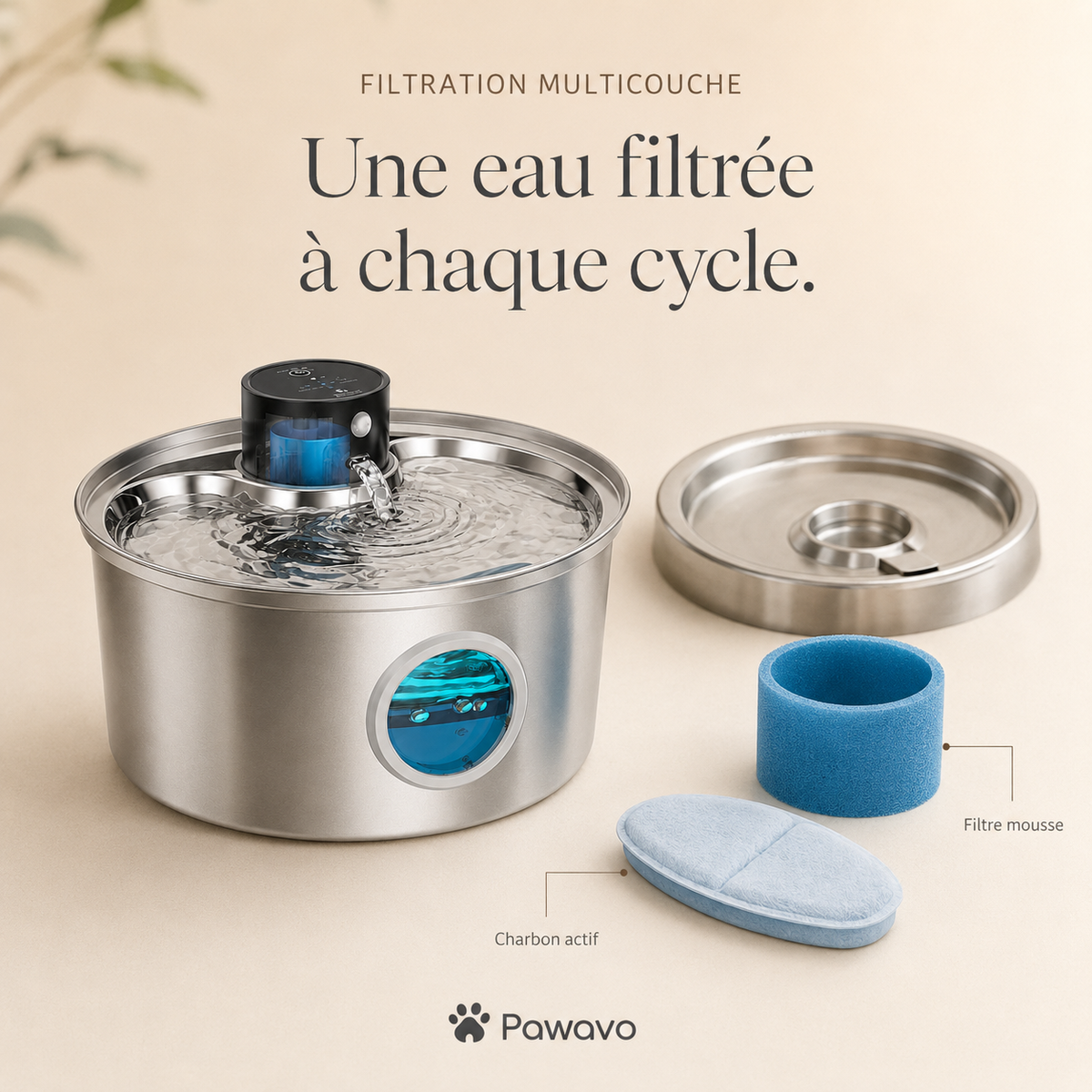 Fontaine à eau pour chat sans fil en inox 3,2 L – Détecteur de mouvement