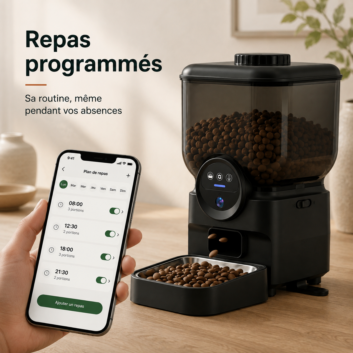 Distributeur automatique pour chat rechargeable avec caméra – VisionFeed Flex 6,5 L