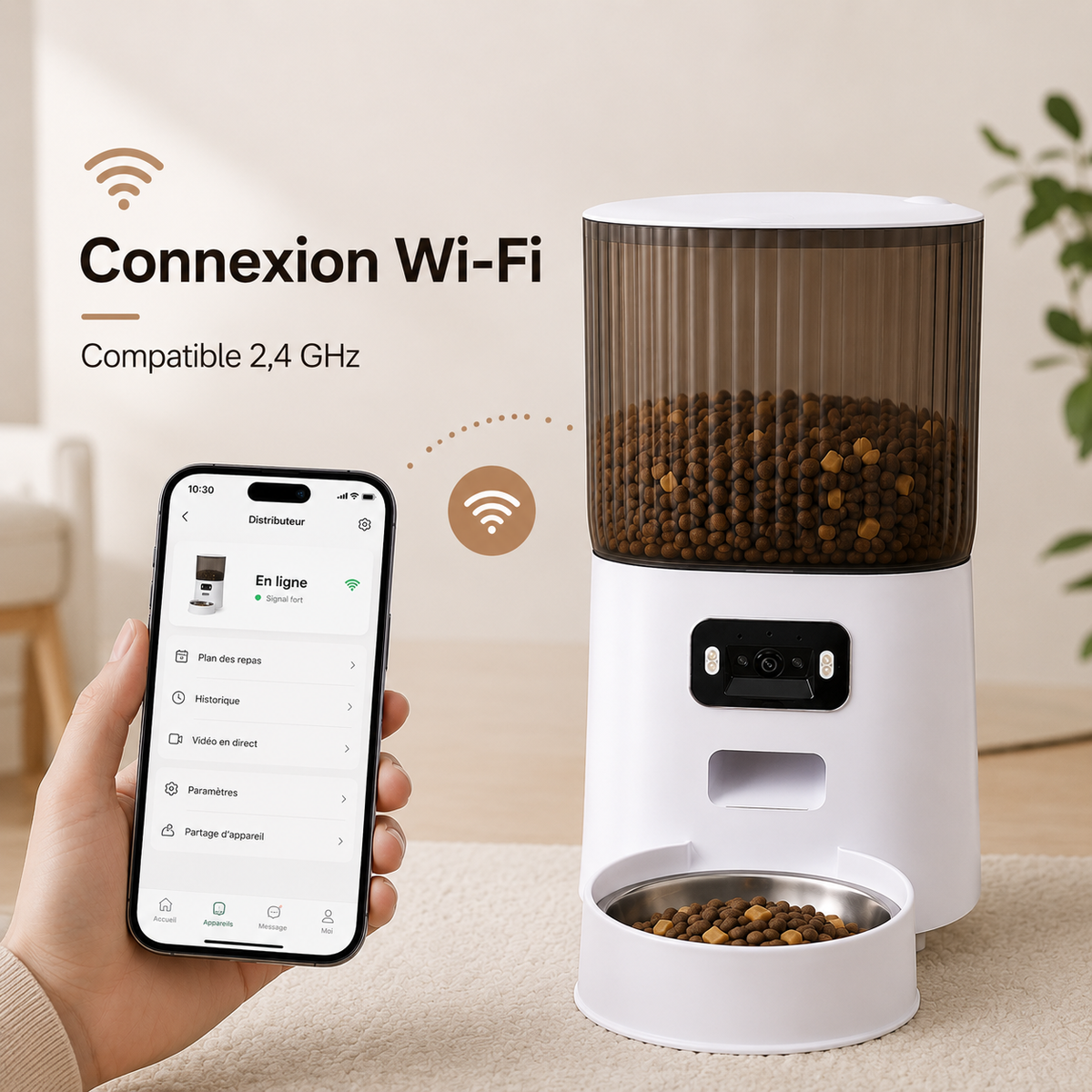 Distributeur Automatique de Croquettes Wi-Fi avec Caméra – Pawavo VisionFeed 3,5 L