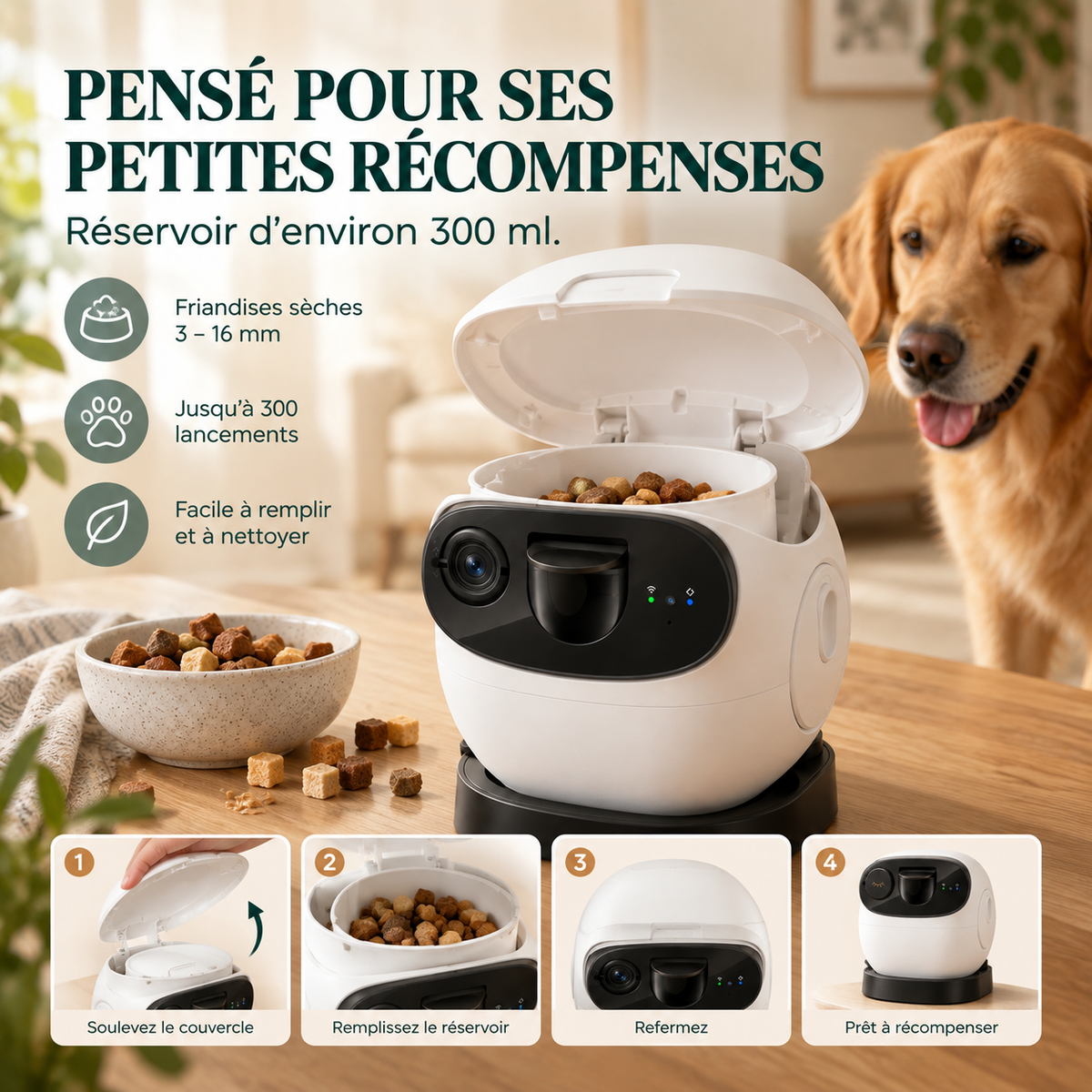 Caméra pour animaux 3K avec lance-friandises – Pawavo M3