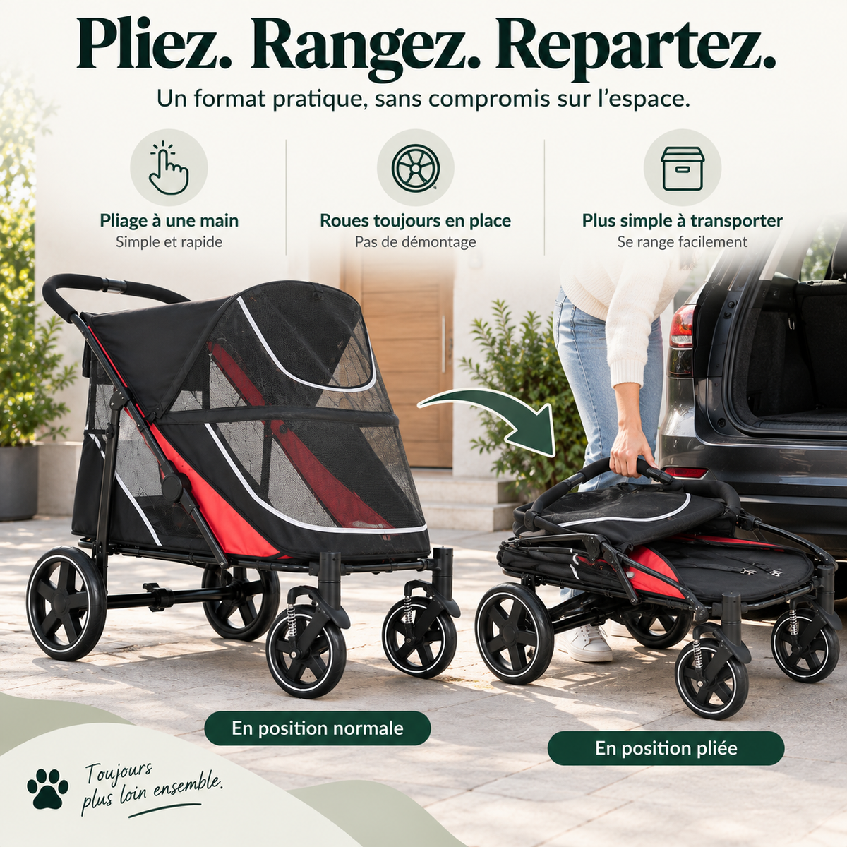 Poussette grand chien XXL pliable jusqu’à 60 kg – Pawavo Titan