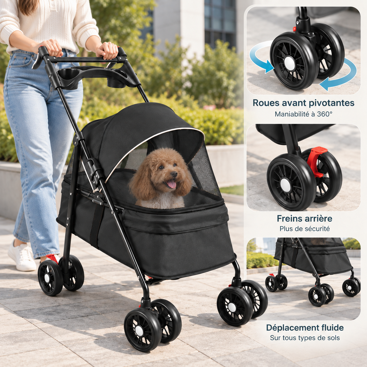 Poussette pour chien 2-en-1 avec nacelle amovible | Pawavo Move
