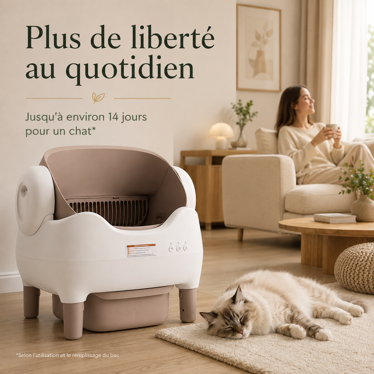 Bac à Litière Autonettoyant Ouvert pour Chat – Connecté, Silencieux & Grand Format