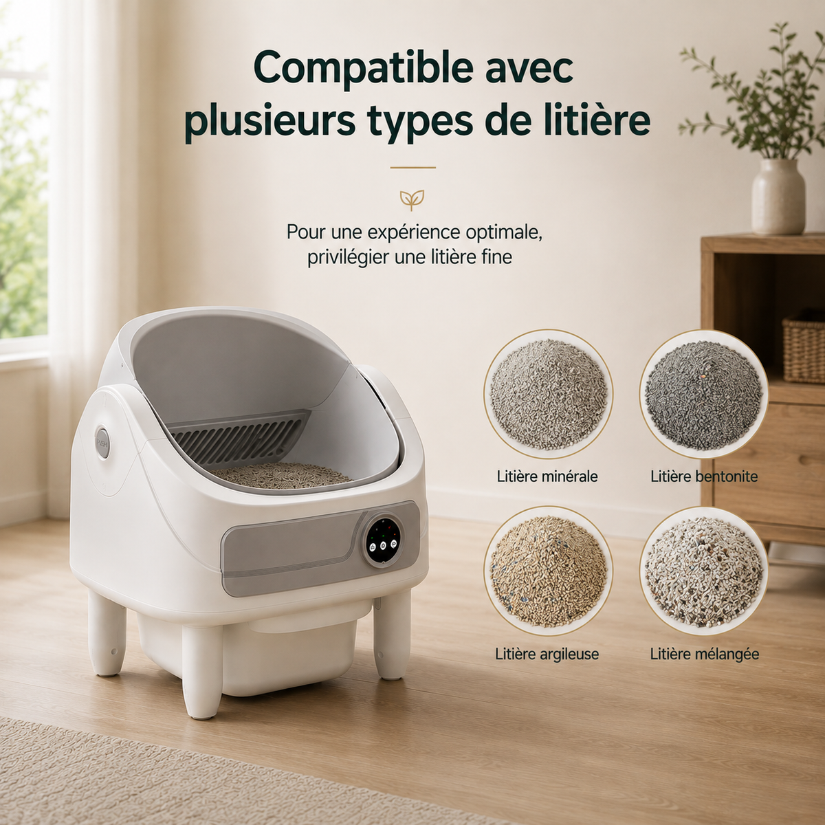 Litière Automatique Ouverte pour Chat – Bio-Radar, Connectée & Sécurisé
