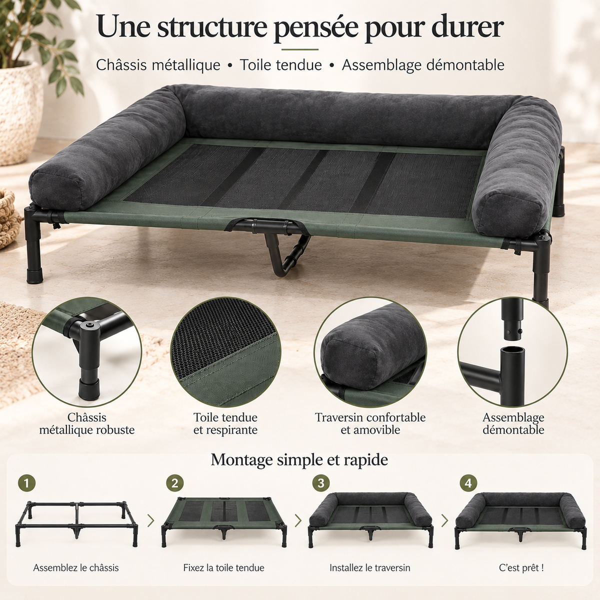 Lit surélevé pour chien respirant – Pawavo Altura