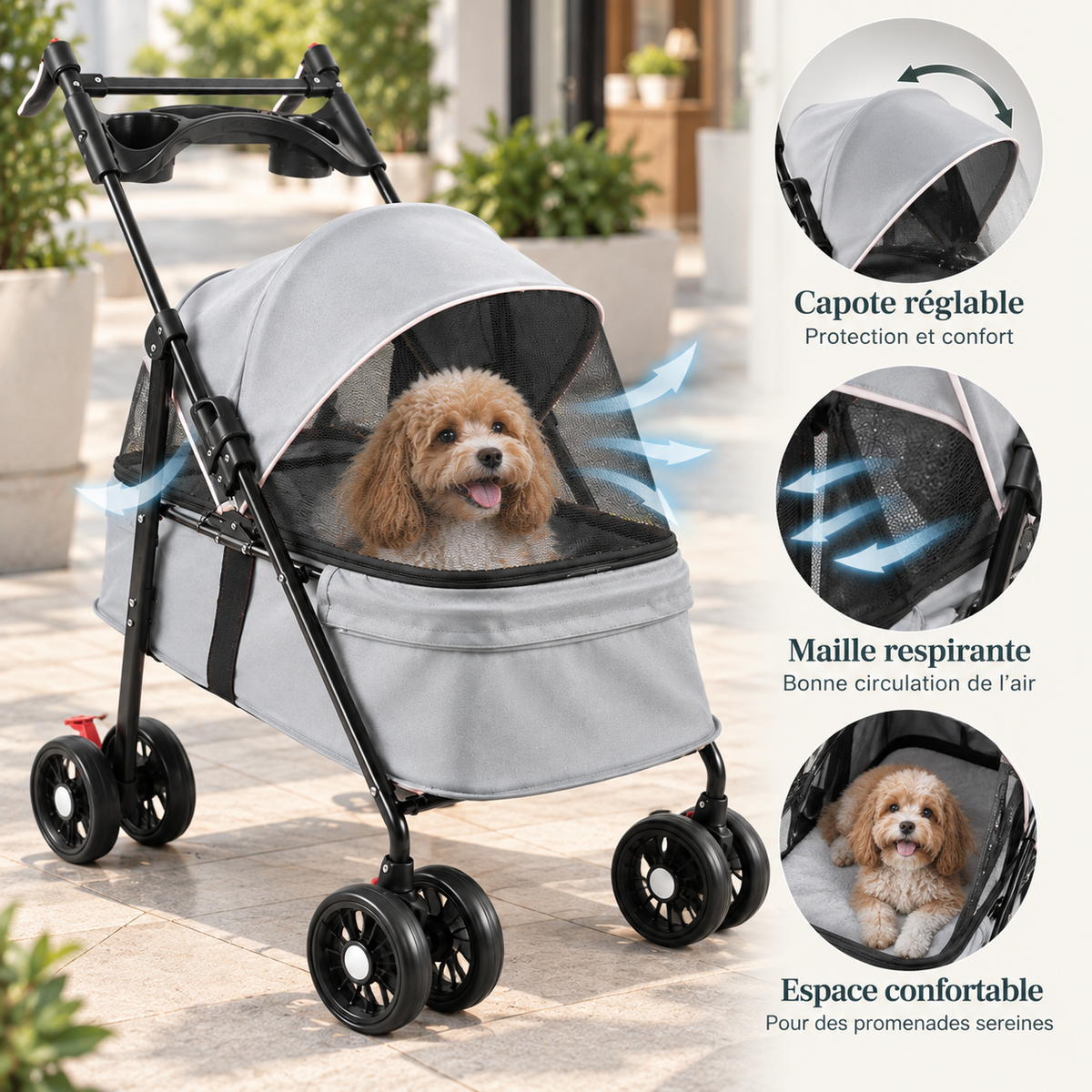Poussette pour chien 2-en-1 avec nacelle amovible | Pawavo Move