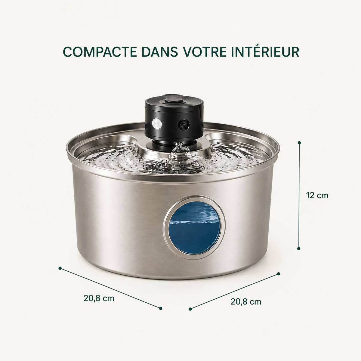 Fontaine à eau pour chat sans fil en inox 3,2 L – Détecteur de mouvement